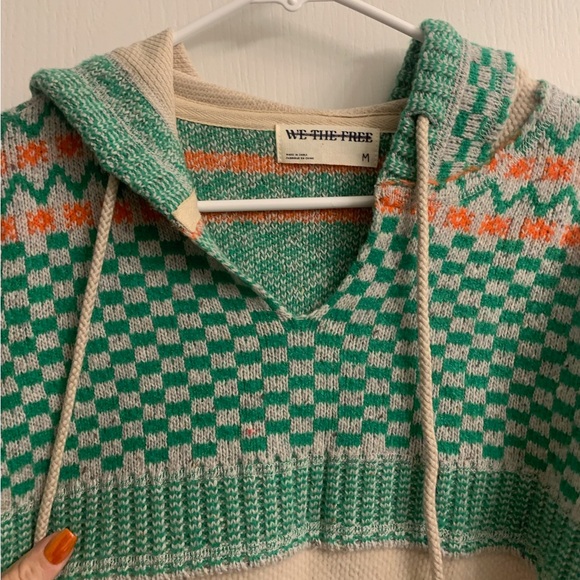 Free People We the Free Cherry Cola Swit Cuff Thermal Knit Pullover Hoodie - Picture 6 of 8